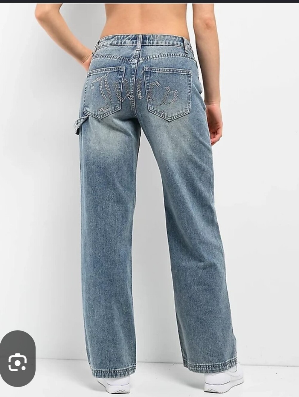 Juicy Couture Wide Leg Rhinestone Logo Carpenter Jeans Light Wash Size 3/26